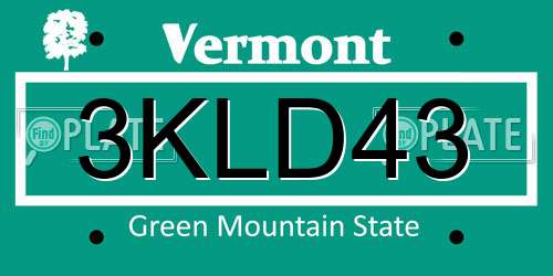 3KLD43 Vermont License Plate