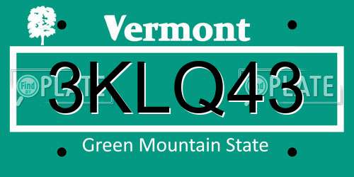 3KLQ43 Vermont License Plate