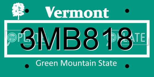 3MB818 Vermont License Plate
