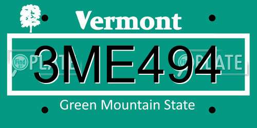 3ME494 Vermont License Plate