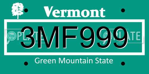 3MF999 Vermont License Plate
