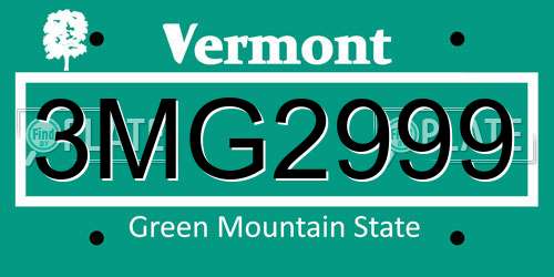 3MG2999 Vermont License Plate