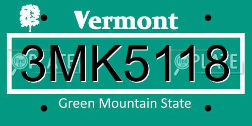 3MK5118 Vermont License Plate