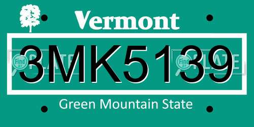 3MK5139 Vermont License Plate