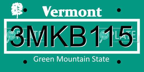 3MKB115 Vermont License Plate
