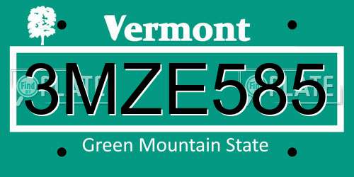 3MZE585 Vermont License Plate