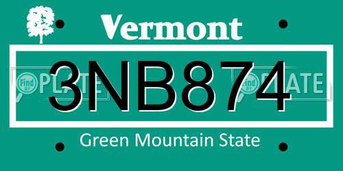 3NB874 Vermont License Plate