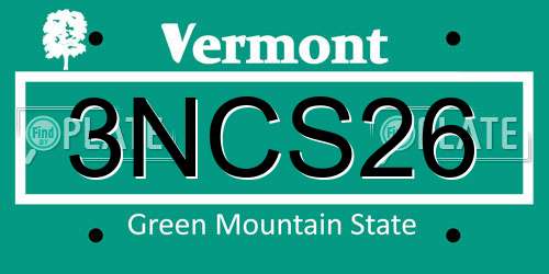 3NCS26 Vermont License Plate