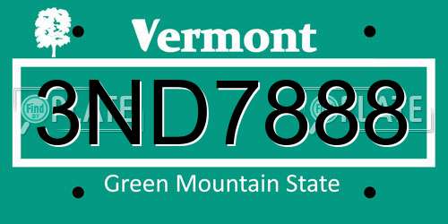3ND7888 Vermont License Plate