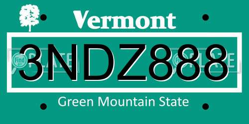 3NDZ888 Vermont License Plate