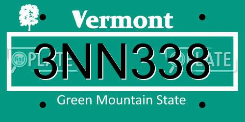 3NN338 Vermont License Plate