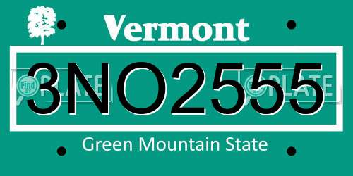 3NO2555 Vermont License Plate