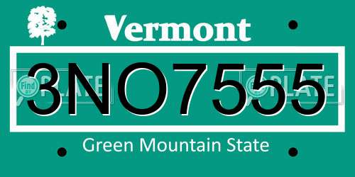 3NO7555 Vermont License Plate