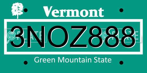 3NOZ888 Vermont License Plate