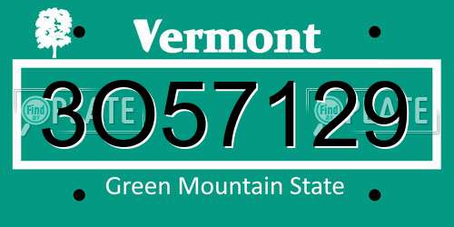 3O57129 Vermont License Plate
