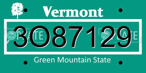 3O87129 Vermont License Plate