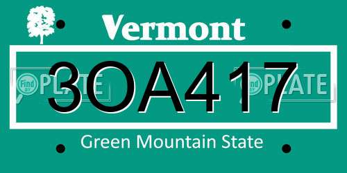 3OA417 Vermont License Plate