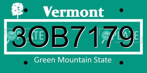 3OB7179 Vermont License Plate