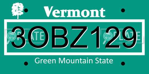 3OBZ129 Vermont License Plate