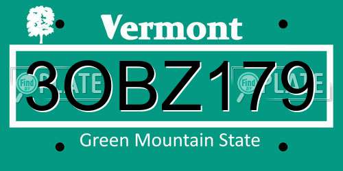 3OBZ179 Vermont License Plate