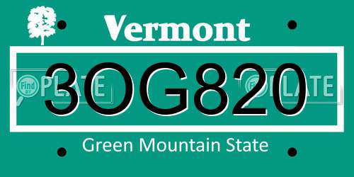 3OG820 Vermont License Plate