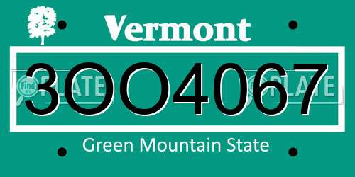 3OO4067 Vermont License Plate