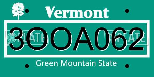 3OOA062 Vermont License Plate