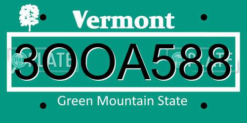 3OOA588 Vermont License Plate