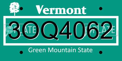 3OQ4062 Vermont License Plate