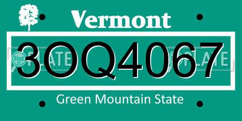 3OQ4067 Vermont License Plate