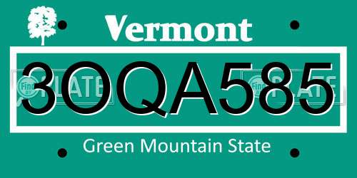 3OQA585 Vermont License Plate