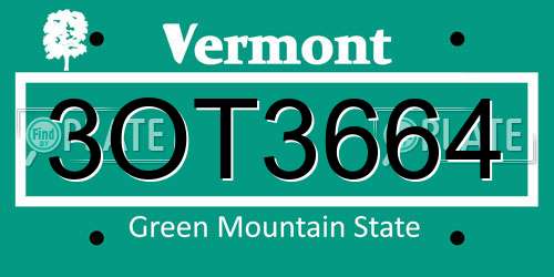 3OT3664 Vermont License Plate