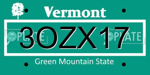 3OZX17 Vermont License Plate