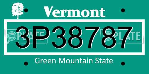 3P38787 Vermont License Plate