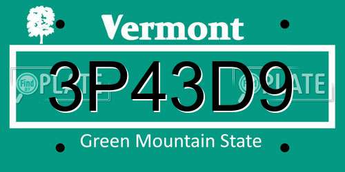 3P43D9 Vermont License Plate