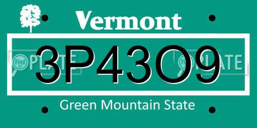 3P43O9 Vermont License Plate