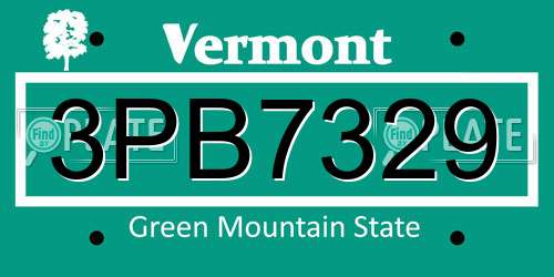 3PB7329 Vermont License Plate
