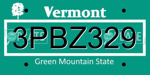 3PBZ329 Vermont License Plate