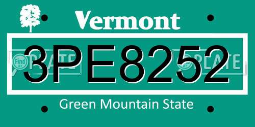 3PE8252 Vermont License Plate
