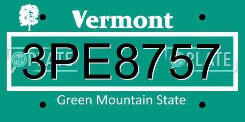 3PE8757 Vermont License Plate
