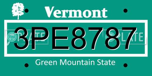 3PE8787 Vermont License Plate