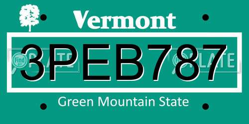 3PEB787 Vermont License Plate