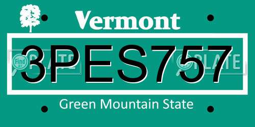 3PES757 Vermont License Plate