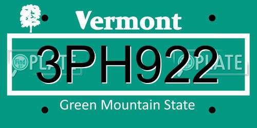 3PH922 Vermont License Plate