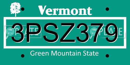 3PSZ379 Vermont License Plate