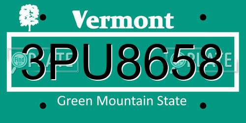3PU8658 Vermont License Plate
