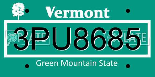 3PU8685 Vermont License Plate
