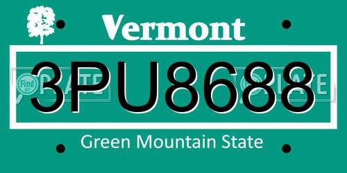 3PU8688 Vermont License Plate