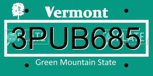 3PUB685 Vermont License Plate