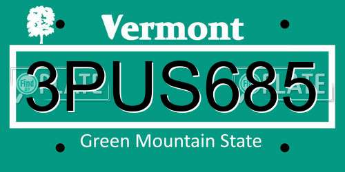 3PUS685 Vermont License Plate
